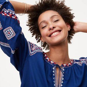 LOFT Embroidered Tasseled Marinera Peasant Blouse